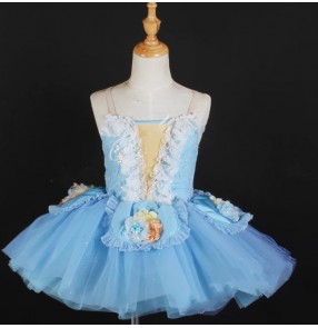 Girls ballet dance dresses blue fairy tutu skirts ballerina ballet dance costumes party jazz princess dance oufits for kids